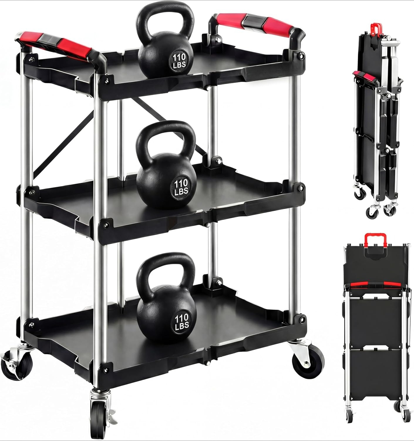 Workshop Tools Shelf - 3단 접이식 이동식 유틸리티 서비스 카트