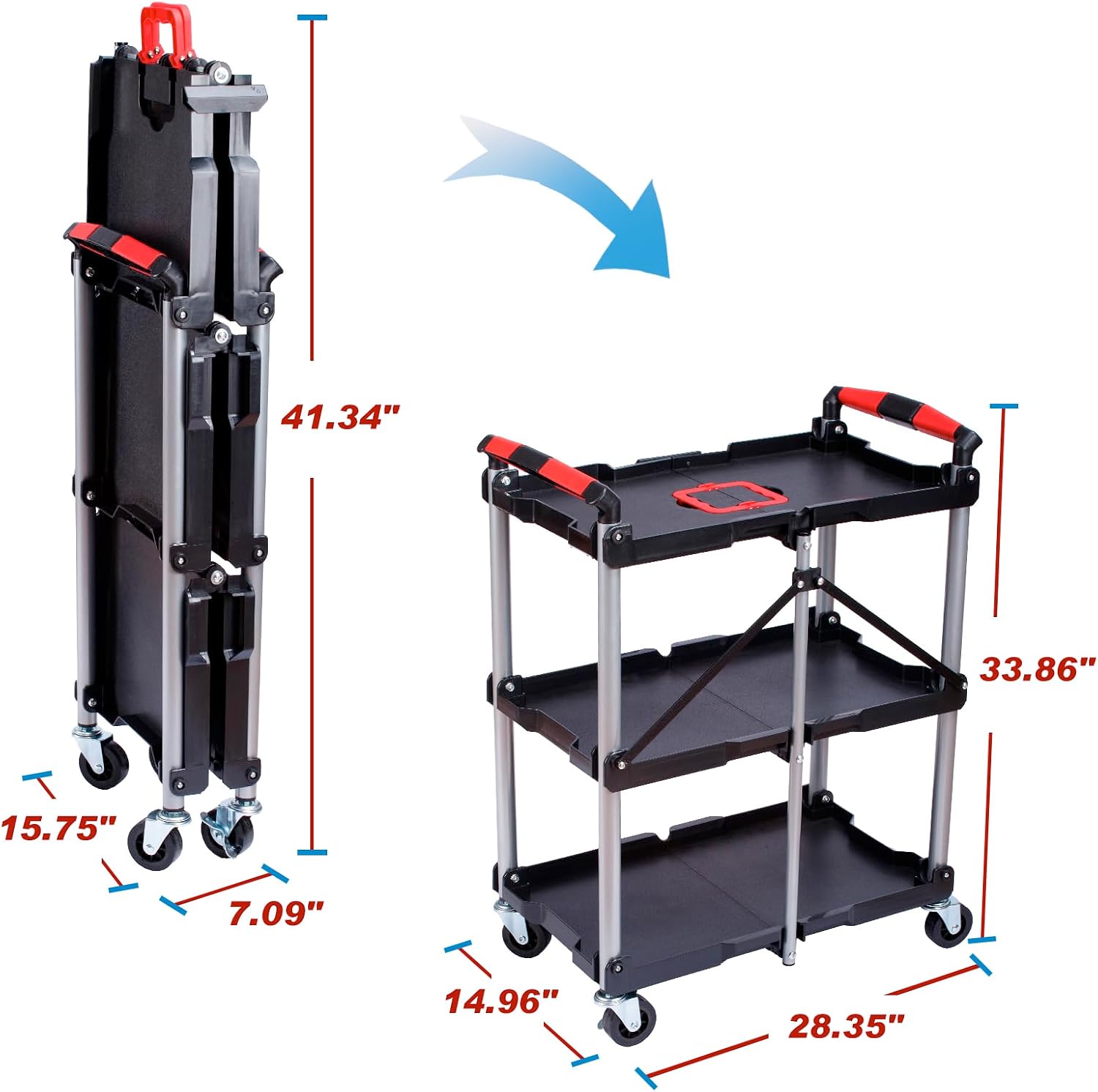 3단 접이식 이동식 유틸리티 서비스 카트 330LBS  - Workshop Tools Shelf 리뷰 및 가격