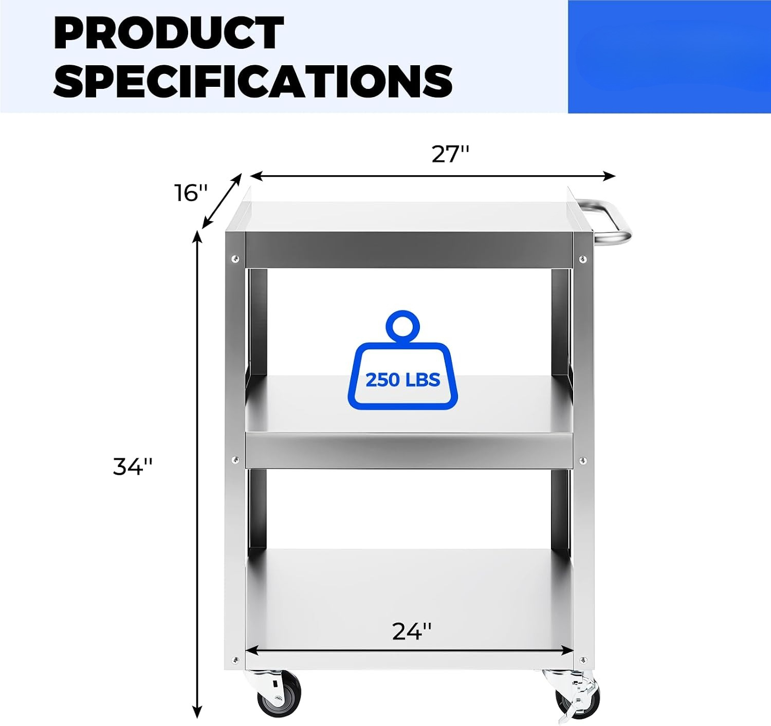 3단 스테인리스 스틸 롤링 유틸리티 카트 24인치 x  - Workshop Tools Shelf 리뷰 및 가격